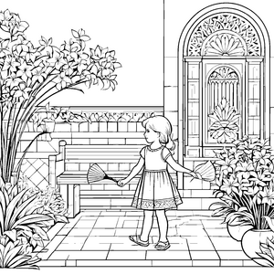 Wunderschöne Handfächer im Garten Ausmalvorlage für kreative Entdecker