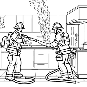 Feuerwehrleute im Einsatz gegen Küchenfeuer Malvorlage für mutige kleine Retter