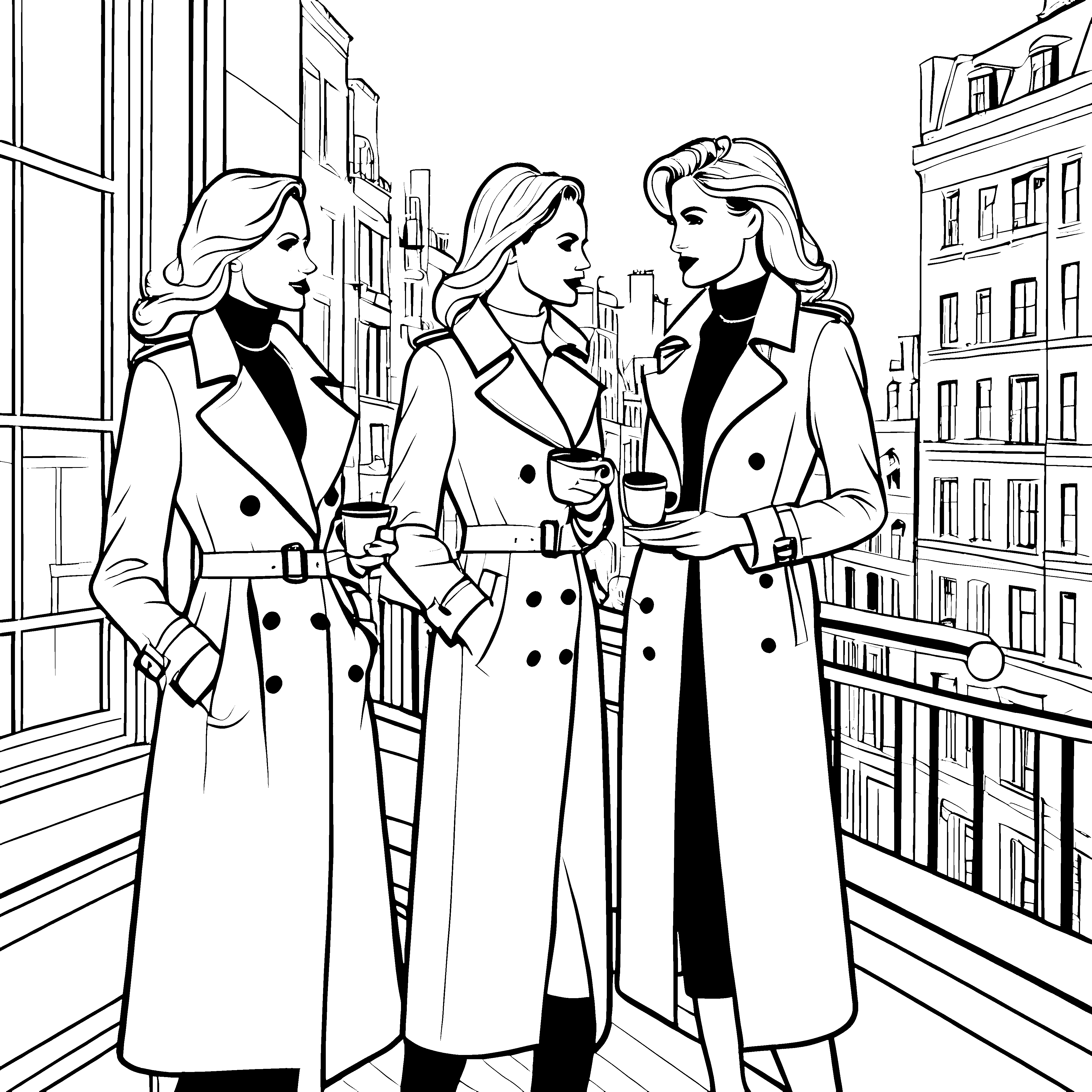 Stylische Damenmäntel im urbanen Flair Ausmalbild für modebewusste Künstler