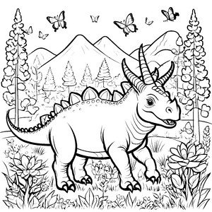 Starker Styracosaurus im aufregenden Urwald Ausmalmotiv für kleine Dino-Fans