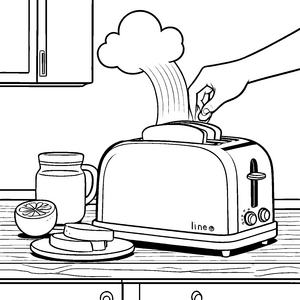Spritziger Toaster mit duftendem Toast Ausmalvorlage für kleine Küchenhelden