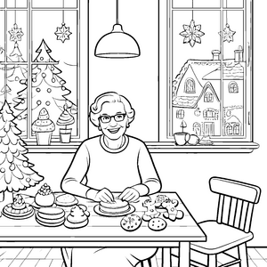 Bezaubernde Senioren bei der fröhlichen Plätzchenbäckerei Ausmalbild für herzensgute Weihnachtsfreunde