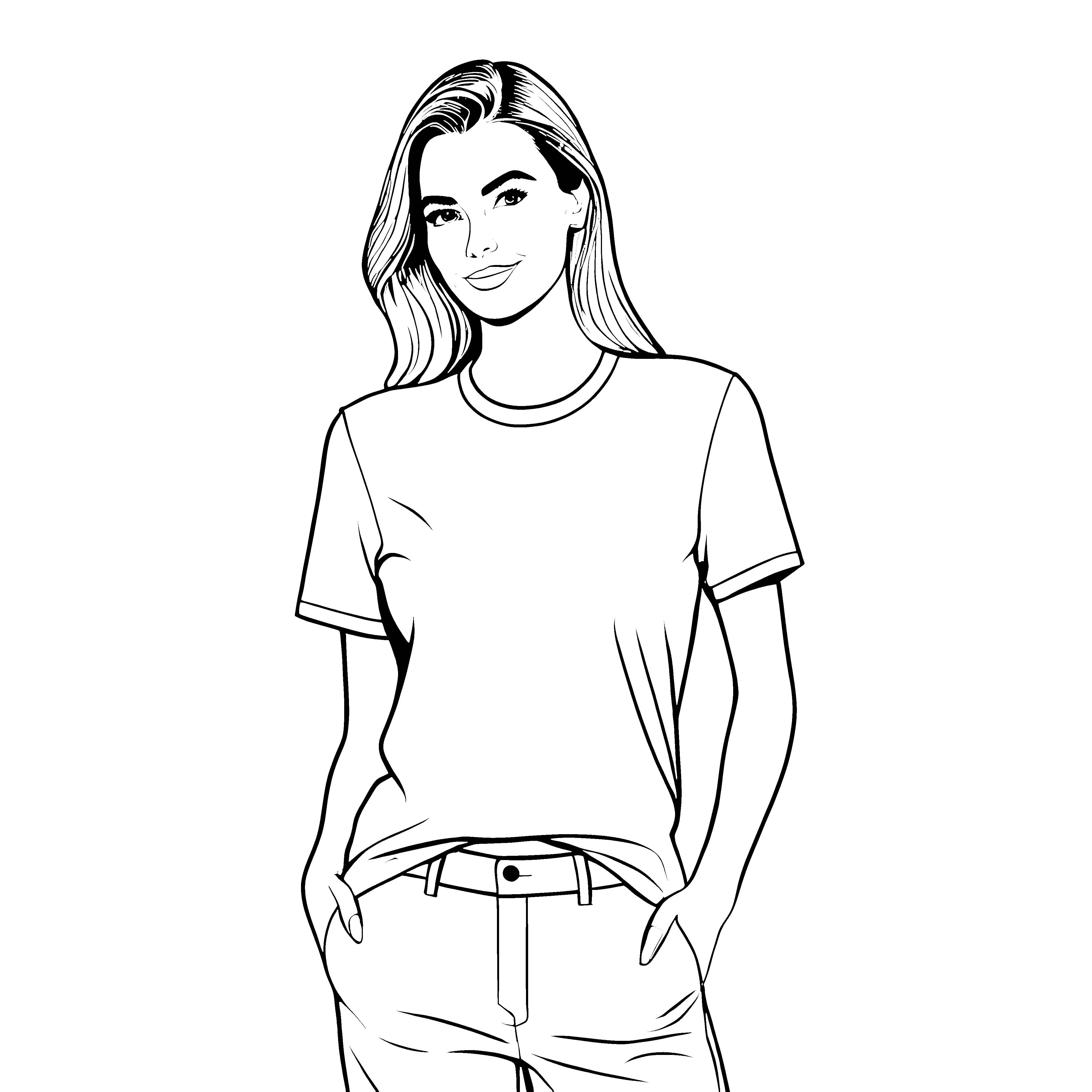 Stylisches Damen-T-Shirt in fröhlichem Design Ausmalbild für modebewusste Mädchen