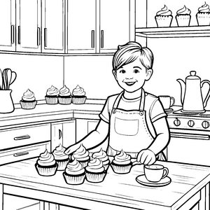 Bezaubernde Cupcake-Kreationen in der heimischen Backstube Ausmalvorlage für kleine Kochkünstler