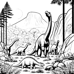 Faszinierender Diplodocus in der prähistorischen Landschaft Ausmalbild für mutige Dino-Forscher