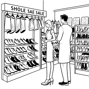 Schuhverkaufsabenteuer mit modischen Trends Ausmalvorlage für stilbewusste Entdecker