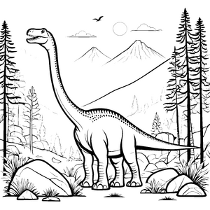 Faszinierender Diplodocus in der atemberaubenden Landschaft Ausmalvorlage für junge Entdecker