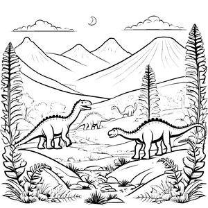 Faszinierender Diplodocus in der alten Landschaft Ausmalvorlage für kleine Zeitreisende