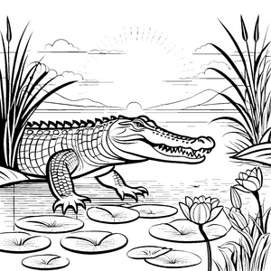 Kreatives Krokodil am glitzernden Wasser Ausmalmotiv für mutige Entdecker