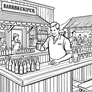Lebhafter Barkeeper beim Mixen eines Drinks Ausmalmotiv für kleine Küchenchefs