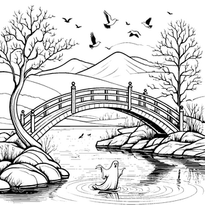 Gespenstisches Gespenst unter der Brücke Ausmalbild für mutige Geisterjäger