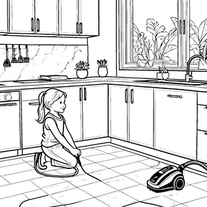 Schicker Staubsauger beim Aufräumen Malvorlage für fleißige kleine Ordnungsliebe