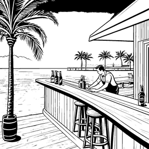 Entspannender Barkeeper am tropischen Strand Ausmalmotiv für flotte Getränke-Entdecker