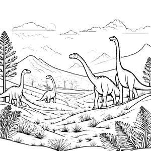 Begeisternder Diplodocus in derUrzeitlandschaft Ausmalvorlage für kreative Dino-Fans