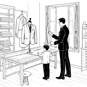 Eleganter Anzug und Kleid für stilbewusste Kinder Ausmalvorlage für kreative Modefans