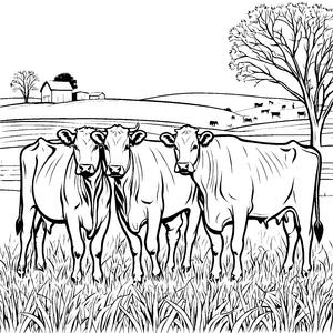 Harmonische Kühe im grünen Gras Ausmalmotiv für fröhliche Künstler