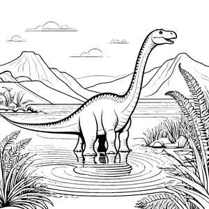 Riesiger Diplodocus im klaren Wasser Ausmalmotiv für abenteuerliche Entdecker