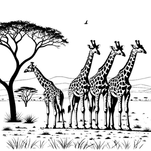 Elegante Giraffen in der afrikanischen Savanne Ausmalmotiv für neugierige Forscherkinder