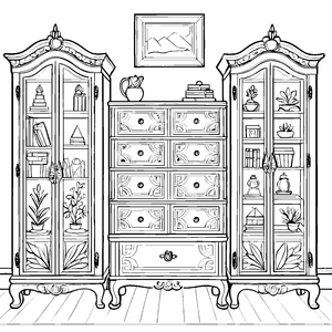 Eleganter Schmuckschrank mit hübschen Accessoires Ausmalvorlage für stilbewusste Künstler