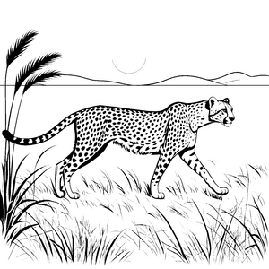 Eleganter Gepard zwischen sanften Gräsern Ausmalbild für fantasievolle Künstler