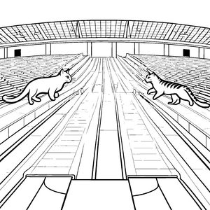 Schnelle Katzen auf der aufregenden Rennbahn Ausmalvorlage für tierbegeisterte Künstler