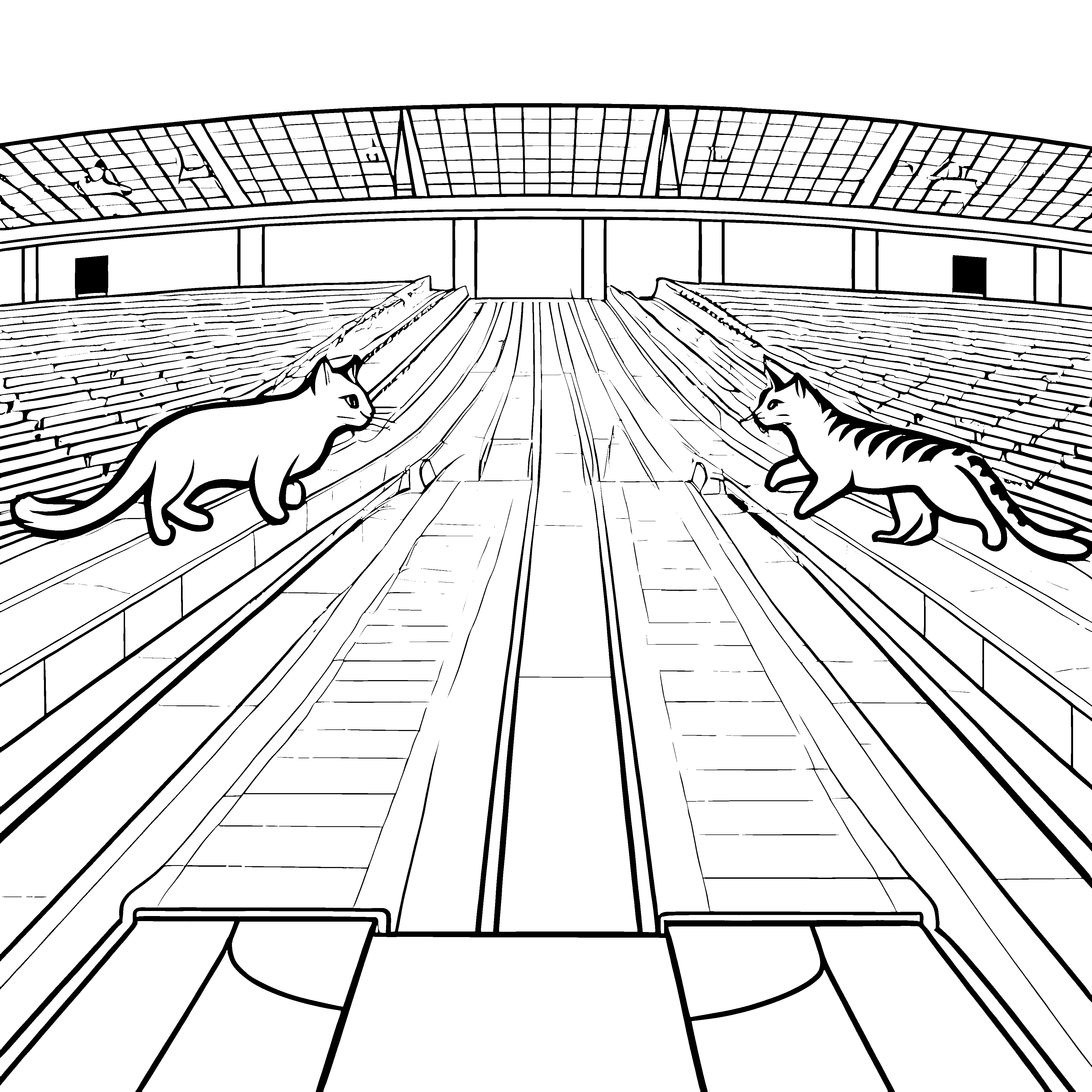 Schnelle Katzen auf der aufregenden Rennbahn Ausmalvorlage für tierbegeisterte Künstler