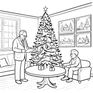 Frohe Gesichter beim Weihnachtsbaum im Seniorenheim Ausmalvorlage für nostalgische Herzliebhaber