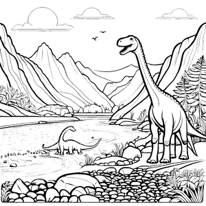 Bezaubernder Diplodocus in der prähistorischen Oase Ausmalvorlage für junge Dino-Entdecker