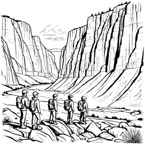 Faszinierende Geologen auf Entdeckungstour im majestätischen Canyon Ausmalbild für neugierige Forscher