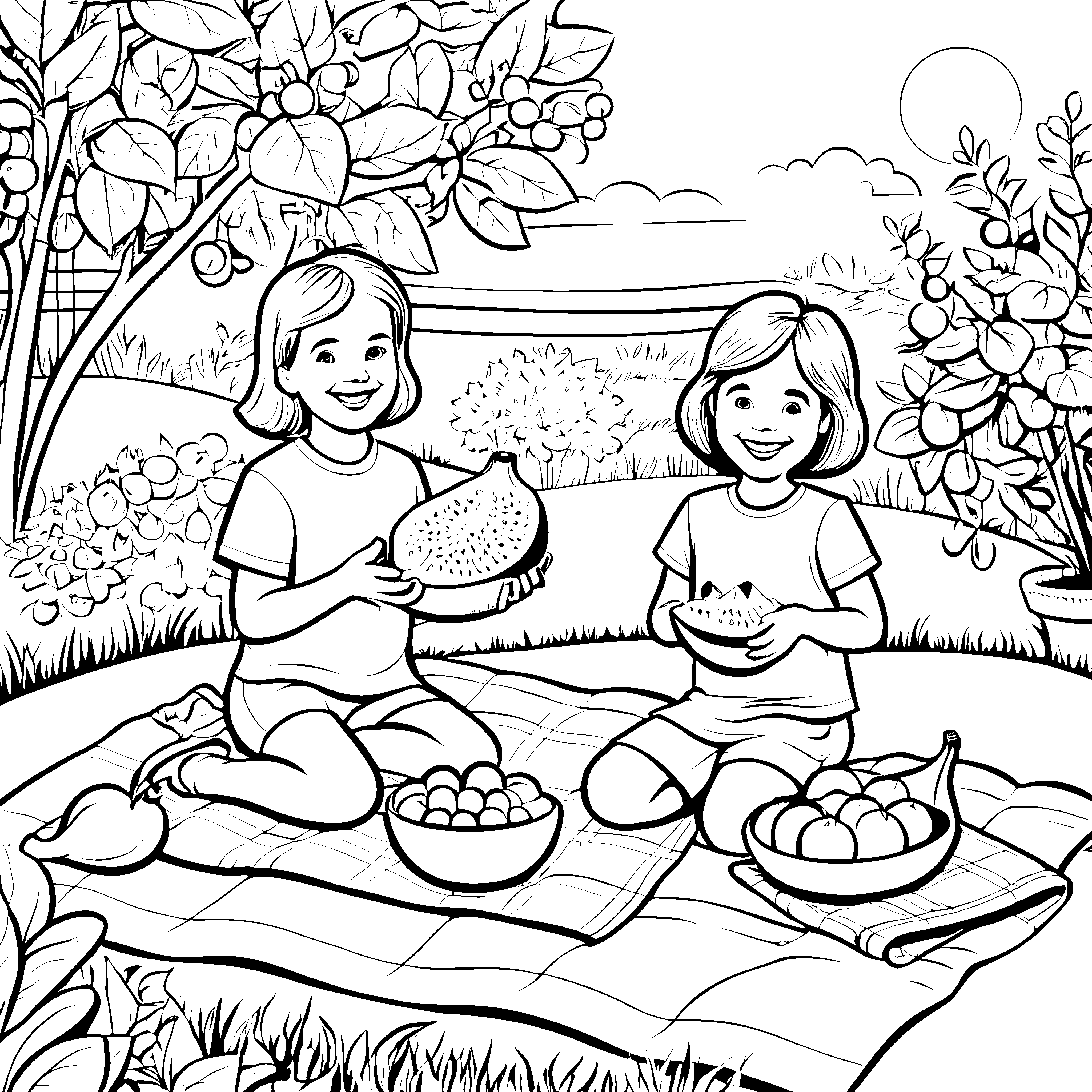 Saftige Sapote-Früchte beim Picknick Malvorlage für neugierige kleine Entdecker