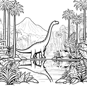 Faszinierender Diplodocus im prähistorischen Dschungel Malvorlage für kreative Dino-Fans