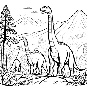 Verzaubernder Diplodocus im urzeitlichen Dschungel Ausmalvorlage für kleine Naturentdecker