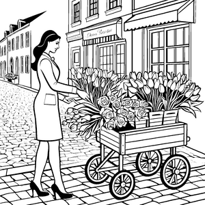 Blühende Blumensträuße vor dem Atelier Ausmalmotiv für kreative Blumenliebhaber