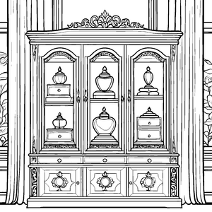 Eleganter Schmuckschrank mit zauberhaften Schmuckstücken Malvorlage für stilvolle Entdecker