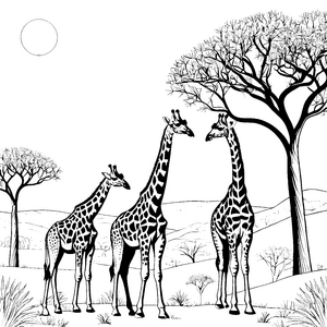 Elegante Giraffen unter strahlendem Sonnenschein Ausmalbild für neugierige Entdecker