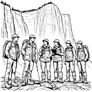 Geologische Beobachtungen in schroffen Bergen Ausmalbild für neugierige Forscher
