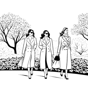 Stilvolle Damen-Mäntel im eleganten Park Malvorlage für modebewusste Künstler