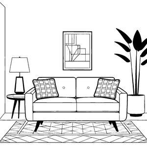 Inspirationelles Designer-Sofa in stilvollem Raum Ausmalbild für fantasievolle Wohnkünstler