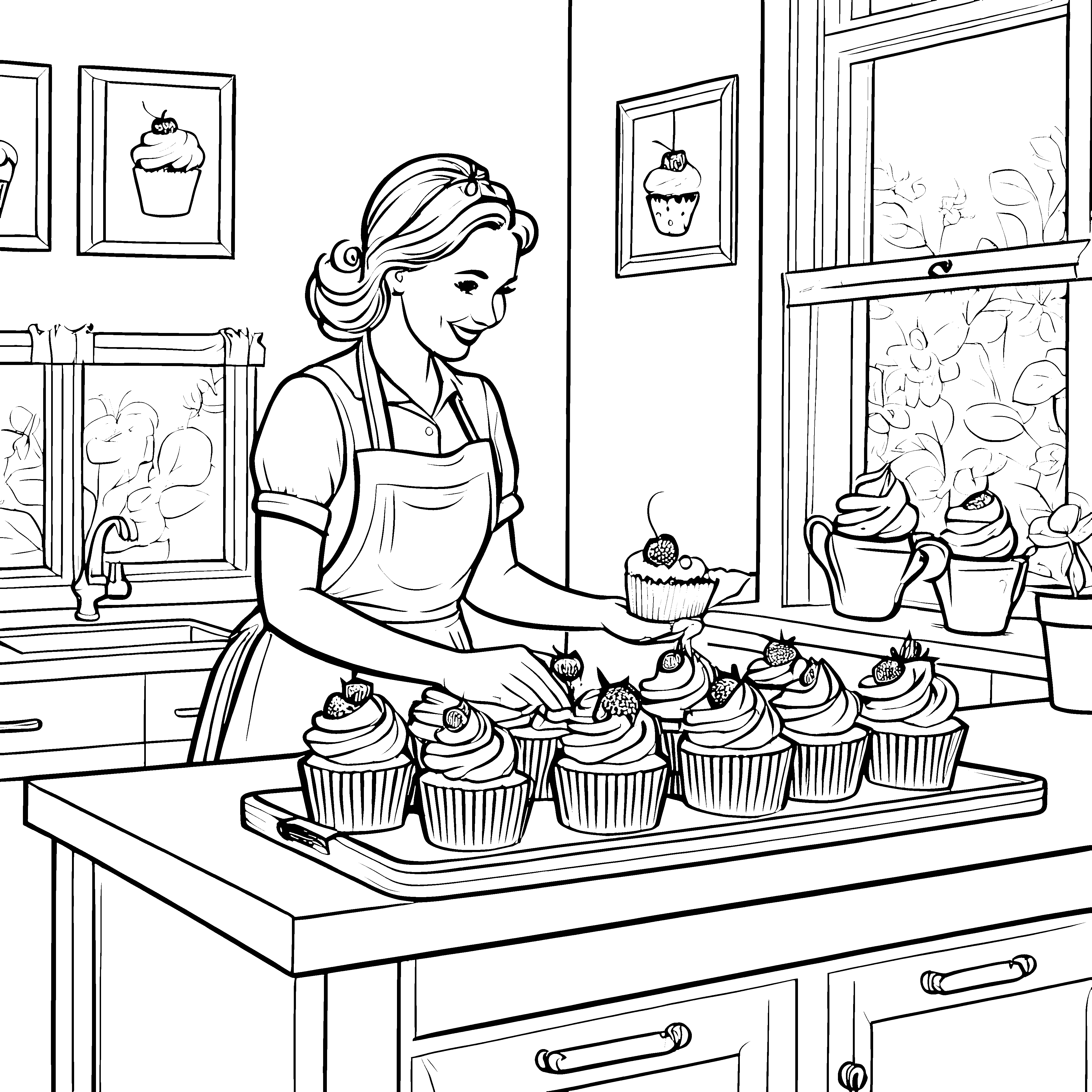 Bezaubernde Cupcake-Vielfalt in der kreativen Backstube Ausmalvorlage für kleine Naschkatzen