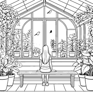 Traumhafte Gartenbesucherin mit langen Haaren Malvorlage für fantasievolle Entdecker