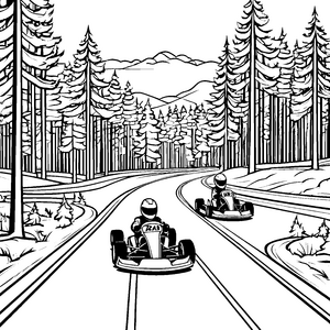 Rasanter Kart-Renntag durch den Wald Ausmalbild für abenteuerliche Rennfahrer