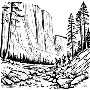 Ansprechendes Geologen-Camp am majestätischen Felsen Ausmalvorlage für abenteuerlustige Naturforscher