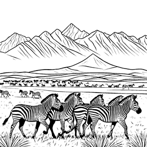 Drei fröhliche Zebras in der Savanne Ausmalvorlage für abenteuerliche Tierfreunde