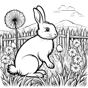 Kuscheliges Häschen unter bunten Blumen Malvorlage für kleine Naturkünstler