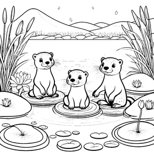 Kleine Otter-Babys auf Entdeckungstour Ausmalbild für abenteuerlustige Künstler