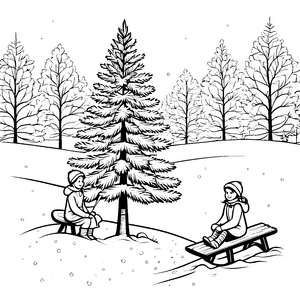 Winterliche Fichten im Schnee Malvorlage für kreative Winterfreunde