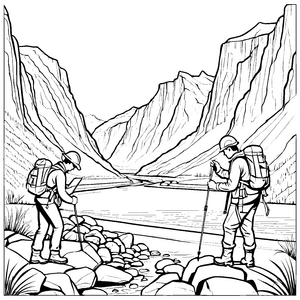 Geologische Expedition im beeindruckenden Tal Ausmalmotiv für abenteuerliche Entdecker