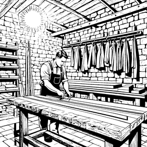 Handwerklicher Gerber bei der Lederverarbeitung Ausmalvorlage für kreative Kunsthandwerker