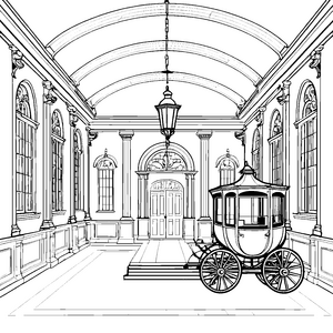 Elegante Kutsche im historischen Raum Ausmalvorlage für neugierige Geschichtsentdecker