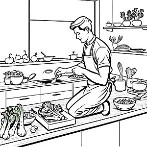 Leckere Pak Choi Köstlichkeiten im kreativen Kochtopf Ausmalmotiv für kleine Küchenchefs